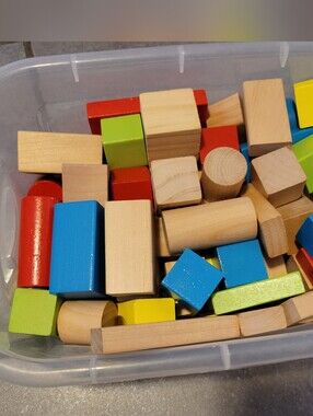 Wooden blocks, mult size, shapes, colors, like new